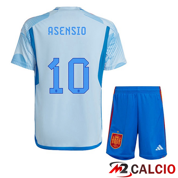 Maglie Calcio Personalizzate,Tute Calcio Squadre,Maglia Nazionale Italiana Calcio | Maglie Calcio Spagna (ASENSIO 10) Bambino Seconda Blu Bianco Coppa Del Mondo 2022