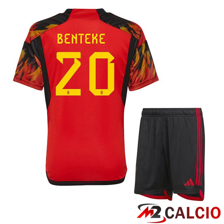 Maglie Calcio Personalizzate,Tute Calcio Squadre,Maglia Nazionale Italiana Calcio | Maglie Calcio Belgio (BENTEKE 20) Bambino Prima Rosso Coppa Del Mondo 2022