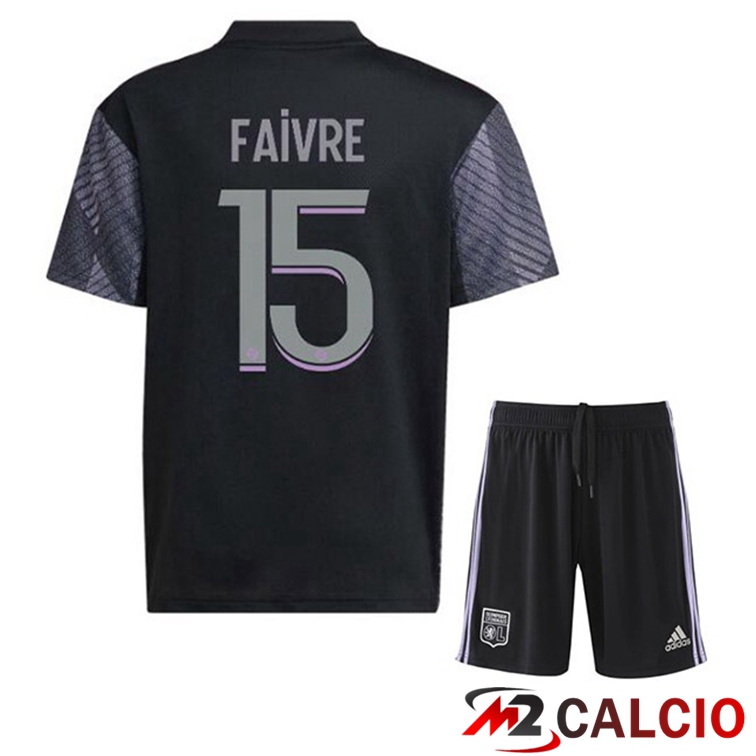 Maglie Calcio Personalizzate,Tute Calcio Squadre,Maglia Nazionale Italiana Calcio | Maglie Calcio Lyon OL (FAIVRE 15) Bambino Terza Nero 2022/2023