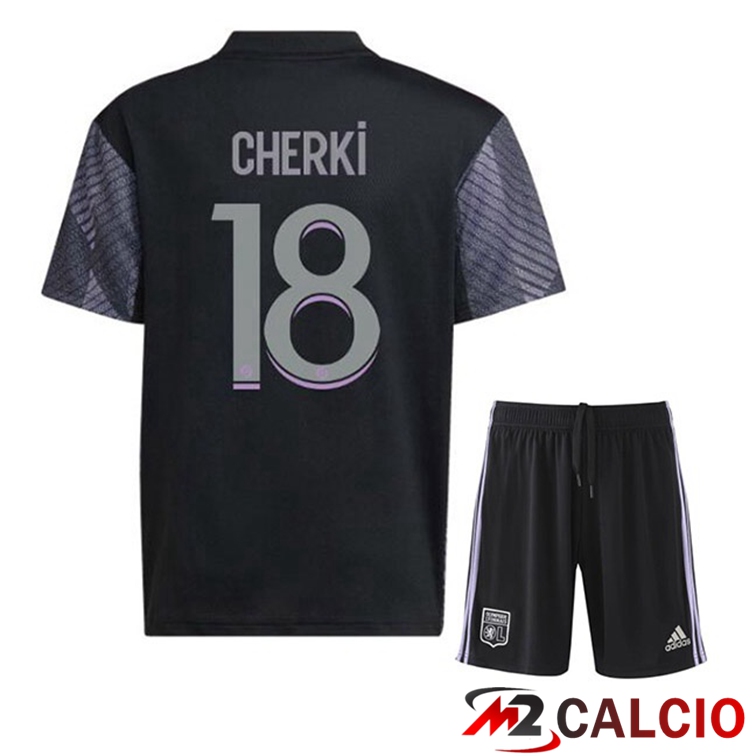 Maglie Calcio Personalizzate,Tute Calcio Squadre,Maglia Nazionale Italiana Calcio | Maglie Calcio Lyon OL (CHERKI 18) Bambino Terza Nero 2022/2023