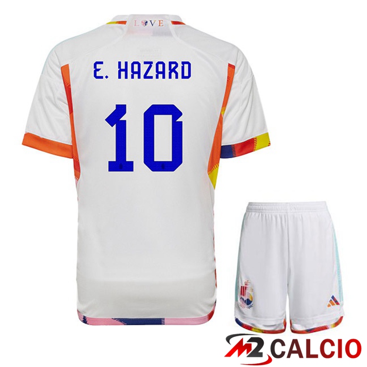 Maglie Calcio Personalizzate,Tute Calcio Squadre,Maglia Nazionale Italiana Calcio | Maglie Calcio Belgio (E.HAZARD 10) Bambino Seconda Bianco 2022/2023