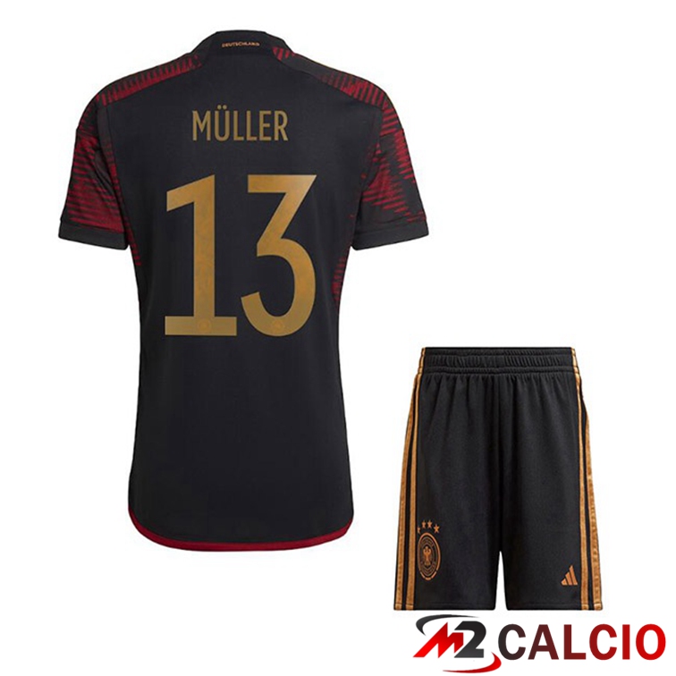 Maglie Calcio Personalizzate,Tute Calcio Squadre,Maglia Nazionale Italiana Calcio | Maglie Calcio Germania (MÜLLER 13) Bambino Seconda Nero 2022/2023
