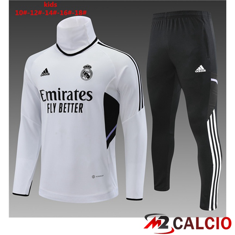 Maglie Calcio Personalizzate,Tute Calcio Squadre,Maglia Nazionale Italiana Calcio | Tuta Calcio Real Madrid Collo Alto Bambino Bianco 2022/2023