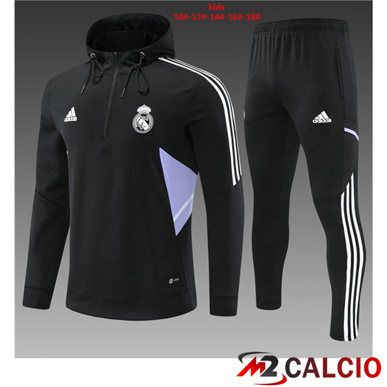 Maglie Calcio Personalizzate,Tute Calcio Squadre,Maglia Nazionale Italiana Calcio | Insieme Giacca Con Cappuccio Tuta Real Madrid Bambino Nero 2022/2023