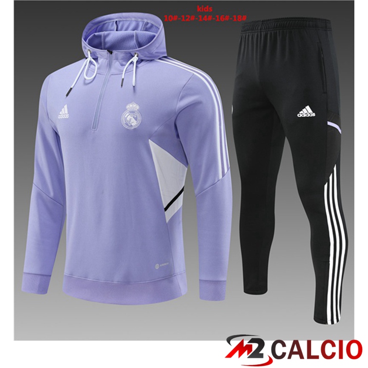 Maglie Calcio Personalizzate,Tute Calcio Squadre,Maglia Nazionale Italiana Calcio | Insieme Giacca Con Cappuccio Tuta Real Madrid Bambino Porpora 2022/2023