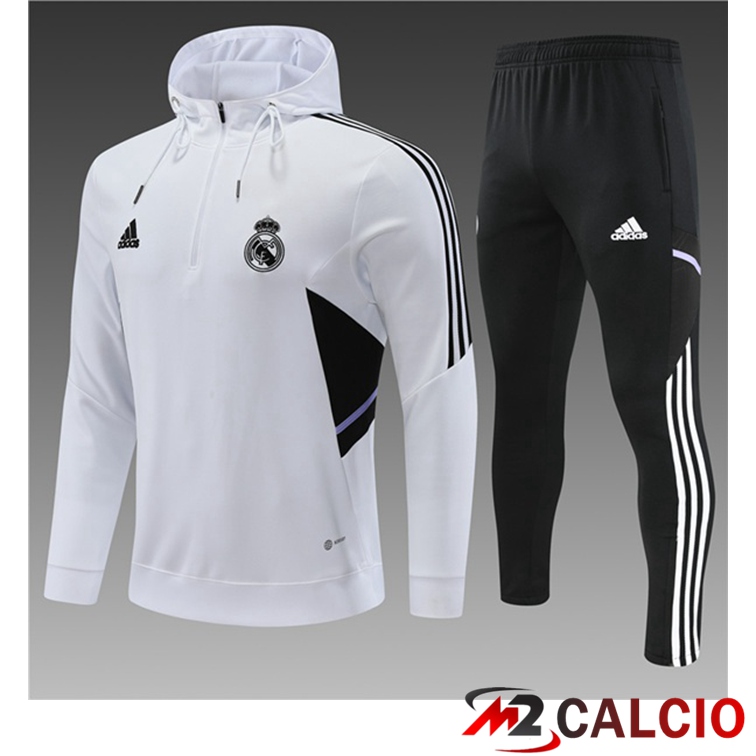 Maglie Calcio Personalizzate,Tute Calcio Squadre,Maglia Nazionale Italiana Calcio | Insieme Giacca Con Cappuccio Tuta Real Madrid Bambino Bianco 2022/2023