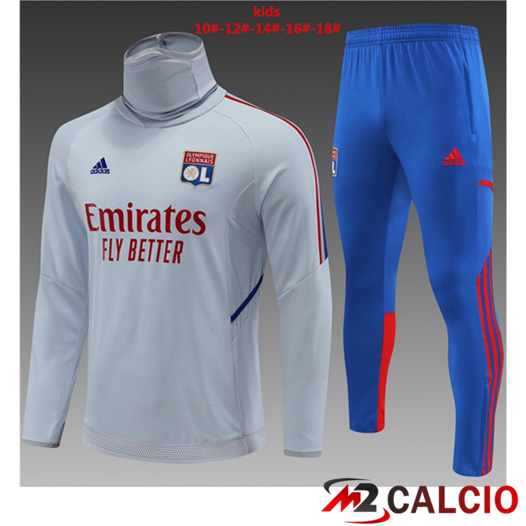 Maglie Calcio Personalizzate,Tute Calcio Squadre,Maglia Nazionale Italiana Calcio | Tuta Calcio Lyon OL Collo Alto Bambino Grigio 2022/2023