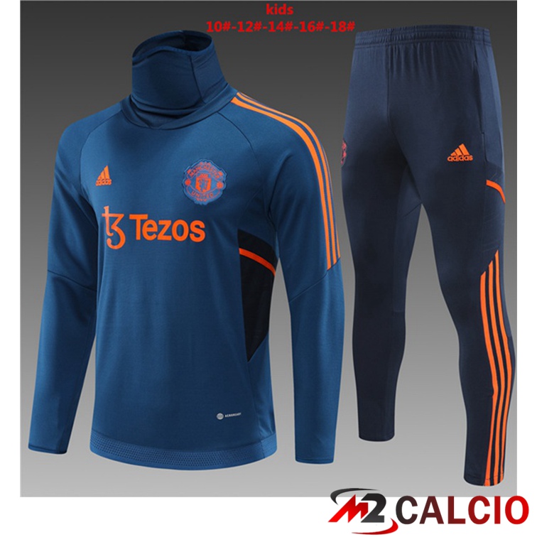 Maglie Calcio Personalizzate,Tute Calcio Squadre,Maglia Nazionale Italiana Calcio | Tuta Calcio Manchester United Collo Alto Bambino Blu 2022/2023