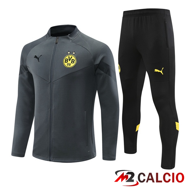 Maglie Calcio Personalizzate,Tute Calcio Squadre,Maglia Nazionale Italiana Calcio | Insieme Tuta Calcio - Giacca Dortmund BVB Grigio 2022/2023