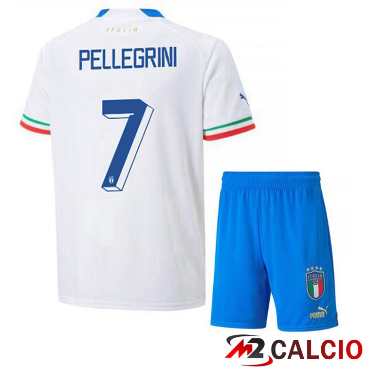 Maglie Calcio Personalizzate,Tute Calcio Squadre,Maglia Nazionale Italiana Calcio | Maglie Calcio Italia (Pellegrini 7) Bambino Seconda Bianco 2022/2023