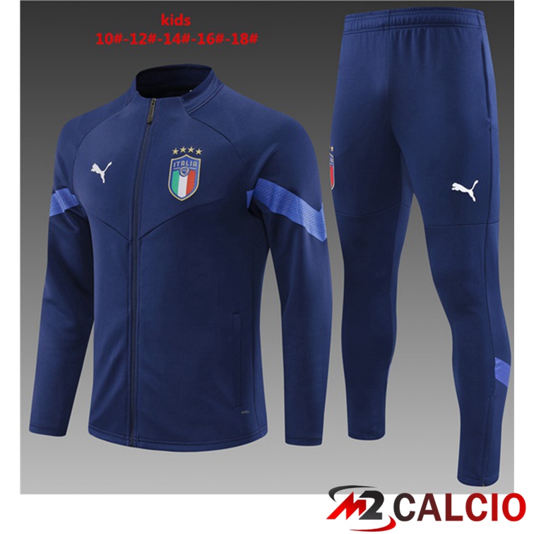 Maglie Calcio Personalizzate,Tute Calcio Squadre,Maglia Nazionale Italiana Calcio | Insieme Tuta Calcio - Giacca Italia Bambino Blu Royal 2022/2023