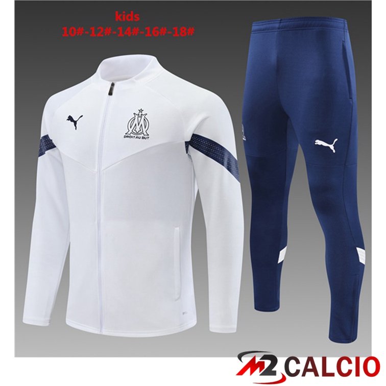 Maglie Calcio Personalizzate,Tute Calcio Squadre,Maglia Nazionale Italiana Calcio | Insieme Tuta Calcio - Giacca Marsiglia OM Bambino Bianco 2022/2023