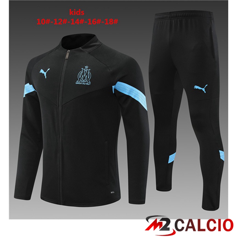 Maglie Calcio Personalizzate,Tute Calcio Squadre,Maglia Nazionale Italiana Calcio | Insieme Tuta Calcio - Giacca Marsiglia OM Bambino Nero 2022/2023