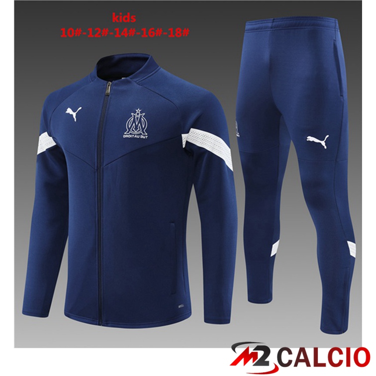 Maglie Calcio Personalizzate,Tute Calcio Squadre,Maglia Nazionale Italiana Calcio | Insieme Tuta Calcio - Giacca Marsiglia OM Bambino Blu Royal 2022/2023