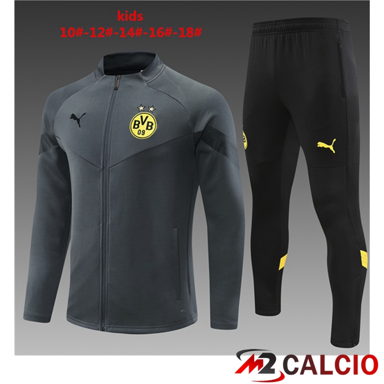 Maglie Calcio Personalizzate,Tute Calcio Squadre,Maglia Nazionale Italiana Calcio | Insieme Tuta Calcio - Giacca Dortmund BVB Bambino Grigio 2022/2023