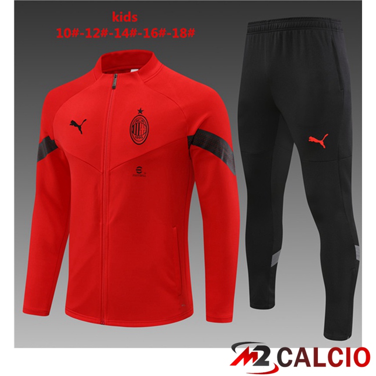 Maglie Calcio Personalizzate,Tute Calcio Squadre,Maglia Nazionale Italiana Calcio | Insieme Tuta Calcio - Giacca AC Milan Bambino Rosso 2022/2023