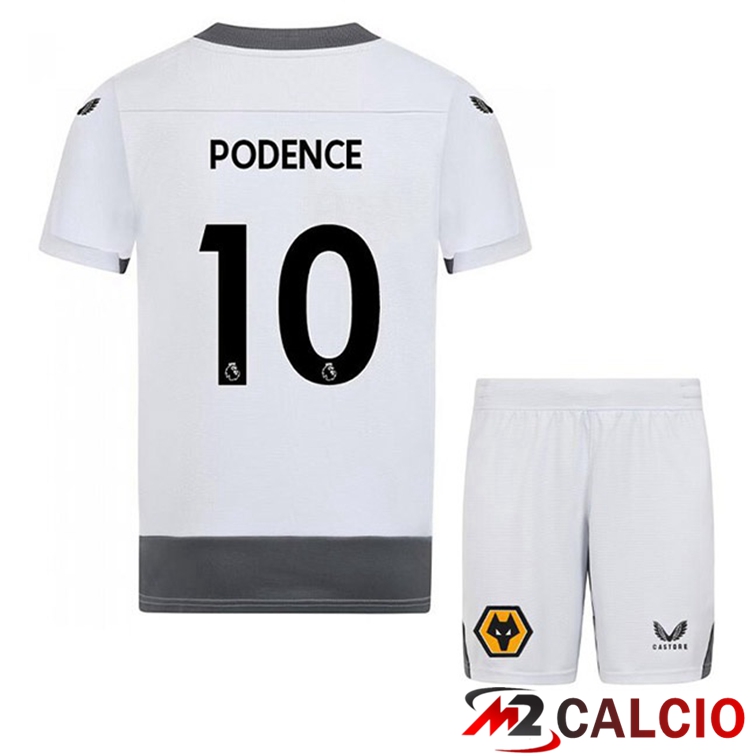 Maglie Calcio Personalizzate,Tute Calcio Squadre,Maglia Nazionale Italiana Calcio | Maglie Calcio Wolves (PODENCE 10) Bambino Terza Bianco Grigio 2022/2023