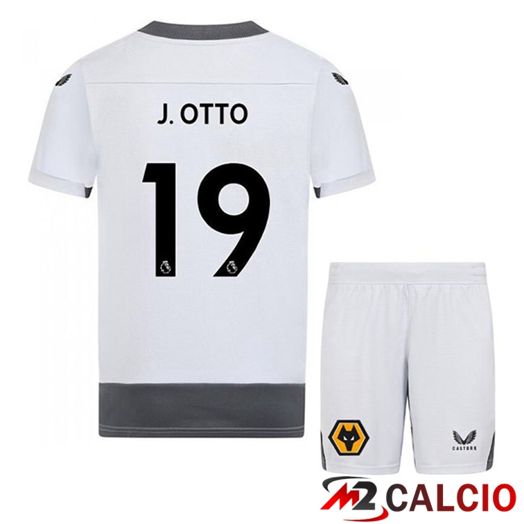 Maglie Calcio Personalizzate,Tute Calcio Squadre,Maglia Nazionale Italiana Calcio | Maglie Calcio Wolves (J. OTTO 19) Bambino Terza Bianco Grigio 2022/2023