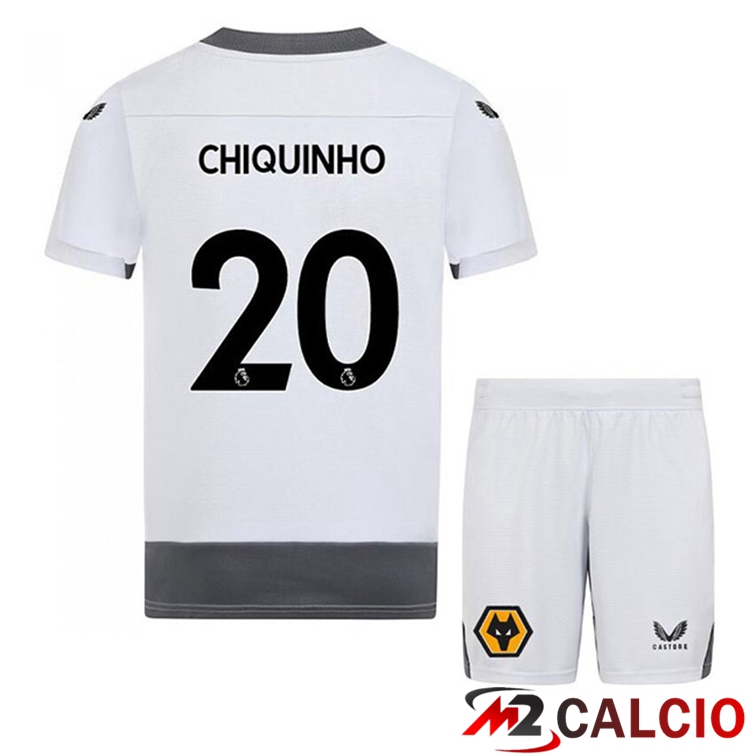 Maglie Calcio Personalizzate,Tute Calcio Squadre,Maglia Nazionale Italiana Calcio | Maglie Calcio Wolves (CHIQUINHO 20) Bambino Terza Bianco Grigio 2022/2023