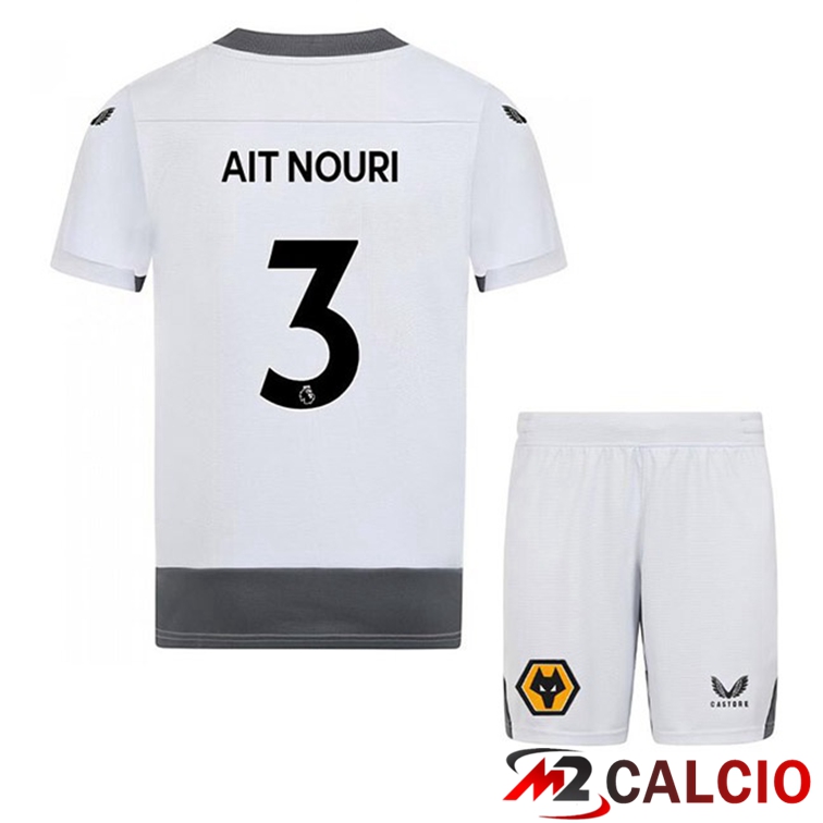 Maglie Calcio Personalizzate,Tute Calcio Squadre,Maglia Nazionale Italiana Calcio | Maglie Calcio Wolves (AIT-NOURI 3) Bambino Terza Bianco Grigio 2022/2023