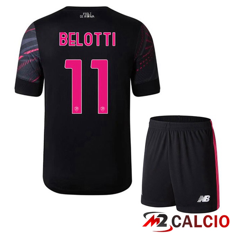 Maglie Calcio Personalizzate,Tute Calcio Squadre,Maglia Nazionale Italiana Calcio | Maglie Calcio AS Roma (BELOTTI 11) Bambino Terza Nero 2022/2023