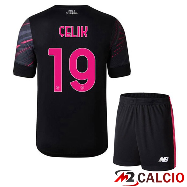 Maglie Calcio Personalizzate,Tute Calcio Squadre,Maglia Nazionale Italiana Calcio | Maglie Calcio AS Roma (ÇELIK 19) Bambino Terza Nero 2022/2023
