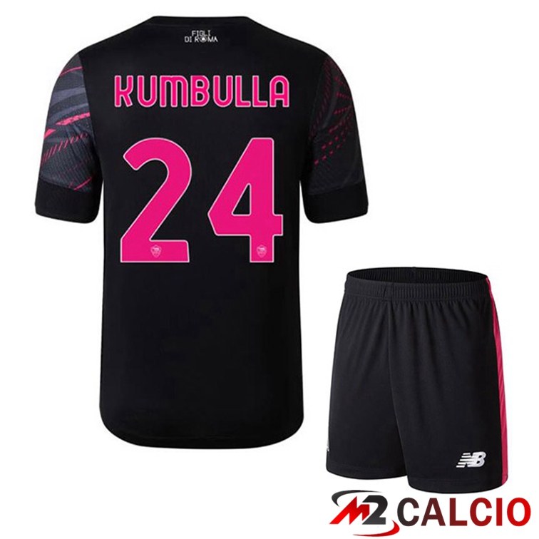 Maglie Calcio Personalizzate,Tute Calcio Squadre,Maglia Nazionale Italiana Calcio | Maglie Calcio AS Roma (KUMBULLA 24) Bambino Terza Nero 2022/2023