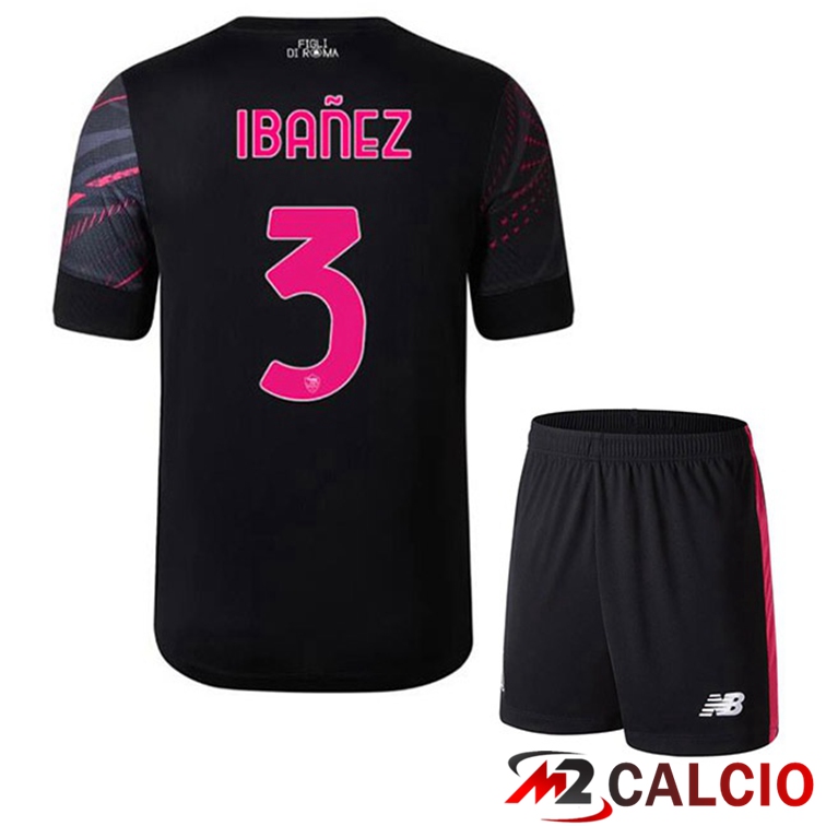 Maglie Calcio Personalizzate,Tute Calcio Squadre,Maglia Nazionale Italiana Calcio | Maglie Calcio AS Roma (IBAÑEZ 3) Bambino Terza Nero 2022/2023