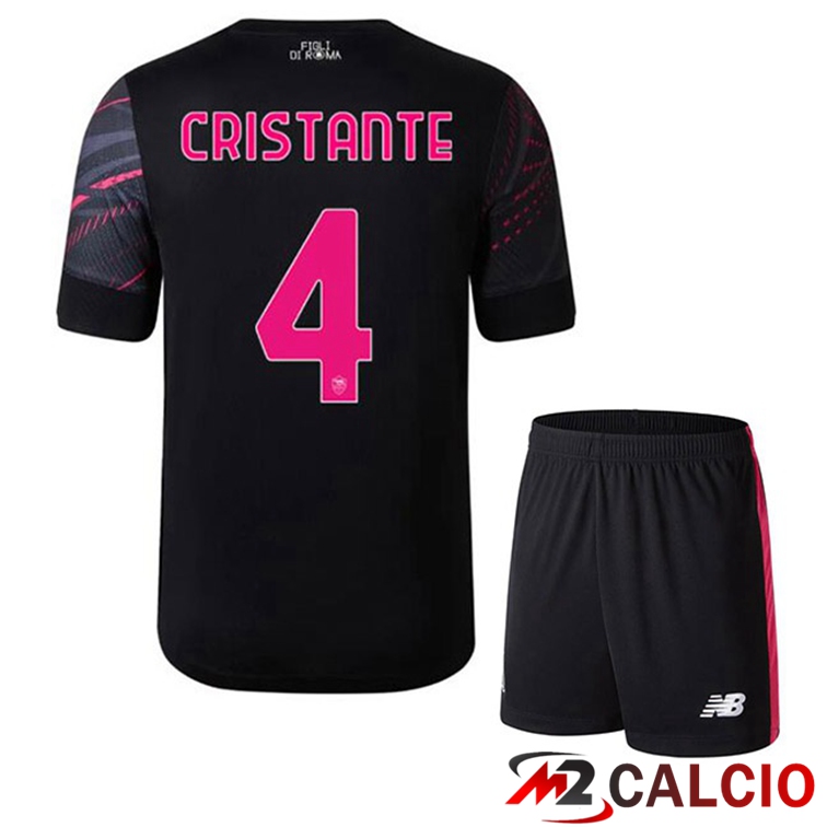 Maglie Calcio Personalizzate,Tute Calcio Squadre,Maglia Nazionale Italiana Calcio | Maglie Calcio AS Roma (CRISTANTE 4) Bambino Terza Nero 2022/2023