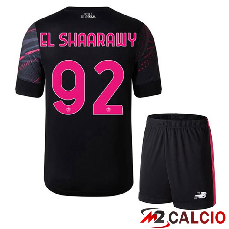 Maglie Calcio Personalizzate,Tute Calcio Squadre,Maglia Nazionale Italiana Calcio | Maglie Calcio AS Roma (EL SHAARAWY 92) Bambino Terza Nero 2022/2023
