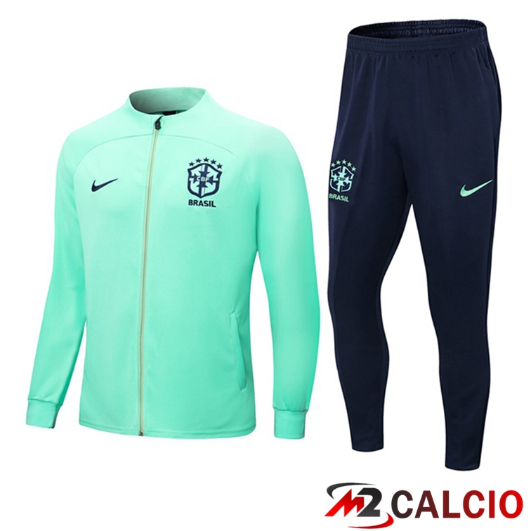 Maglie Calcio Personalizzate,Tute Calcio Squadre,Maglia Nazionale Italiana Calcio | Insieme Tuta Calcio - Giacca Brasile Verde 2022/2023