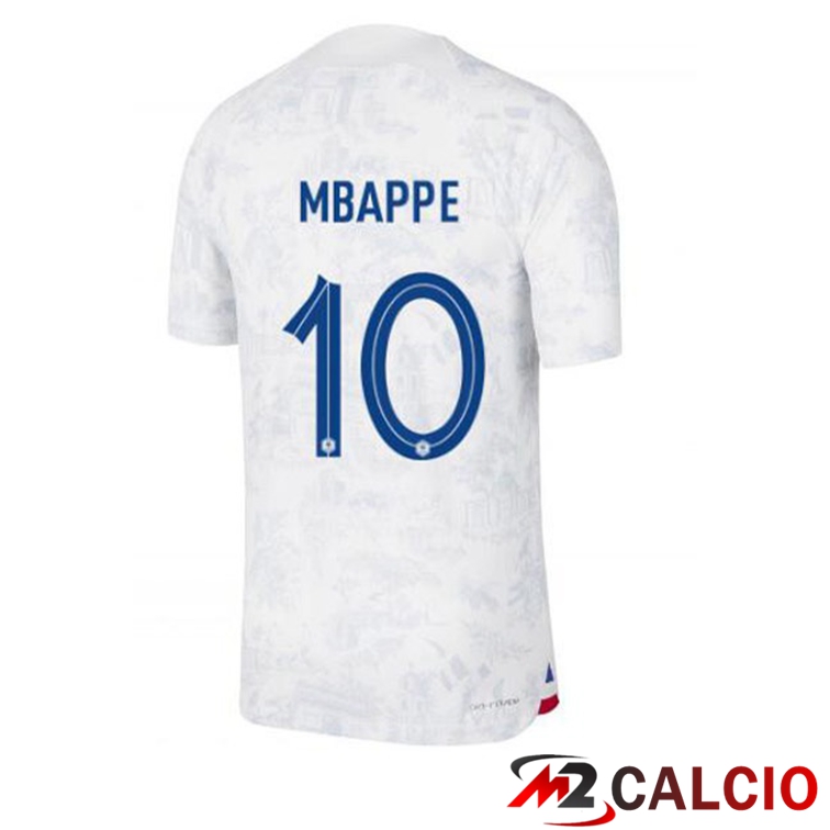 Maglie Calcio Personalizzate,Tute Calcio Squadre,Maglia Nazionale Italiana Calcio | Maglie Calcio Francia (MBAPPE 10) Seconda Bianco Coppa Del Mondo 2022