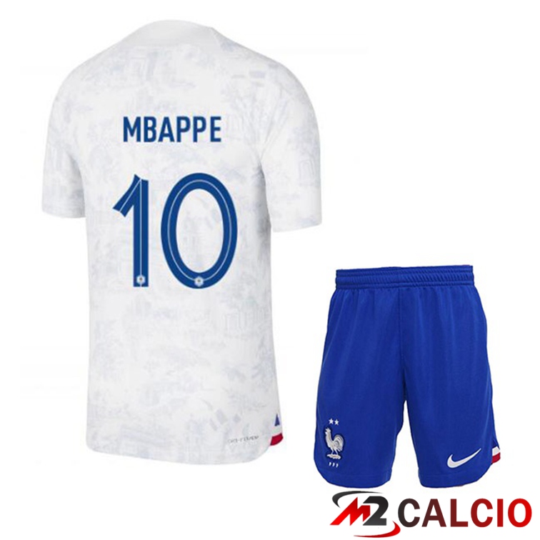 Maglie Calcio Personalizzate,Tute Calcio Squadre,Maglia Nazionale Italiana Calcio | Maglie Calcio Francia (MBAPPE 10) Bambino Seconda Bianco Coppa Del Mondo 2022