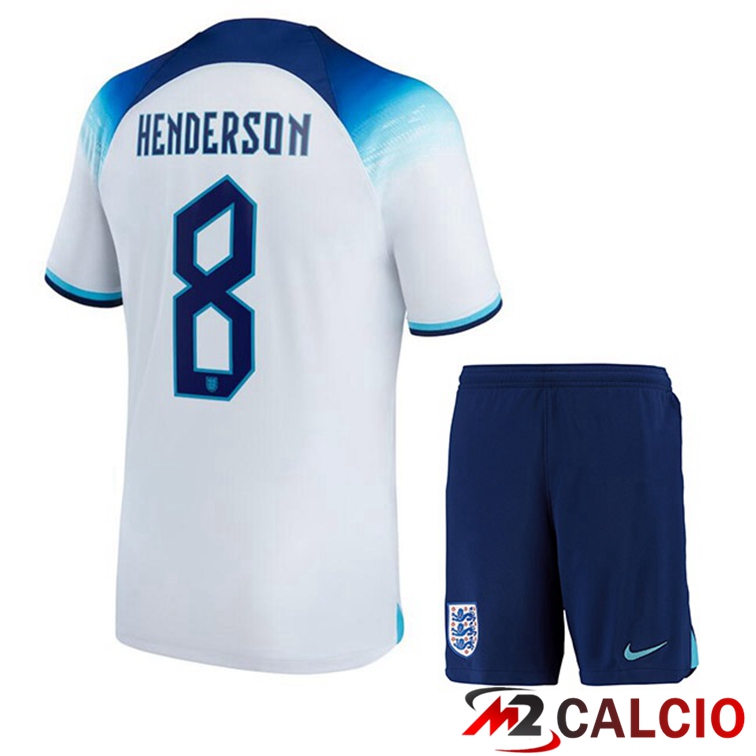 Maglie Calcio Personalizzate,Tute Calcio Squadre,Maglia Nazionale Italiana Calcio | Maglie Calcio Inghilterra (HENDERSON 8) Bambino Prima Bianco Coppa Del Mondo 2022