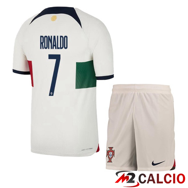 Maglie Calcio Personalizzate,Tute Calcio Squadre,Maglia Nazionale Italiana Calcio | Maglie Calcio Portogallo (RONALDO 7) Bambino Seconda Bianco Rosso Coppa Del Mondo 2022