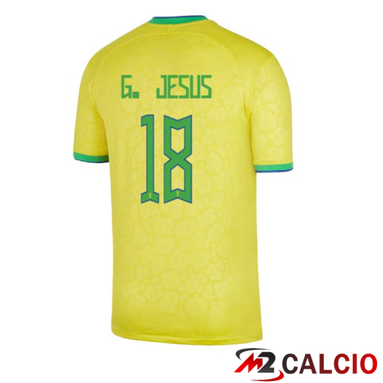 Maglie Calcio Personalizzate,Tute Calcio Squadre,Maglia Nazionale Italiana Calcio | Maglie Calcio Brasile (G. JESUS 18) Prima Giallo Coppa Del Mondo 2022