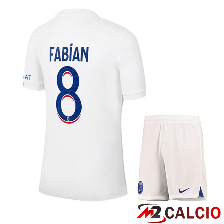 Maglie Calcio Personalizzate,Tute Calcio Squadre,Maglia Nazionale Italiana Calcio | Maglie Calcio Paris PSG (FABIAN 8) Bambino Terza Bianco 2022/2023