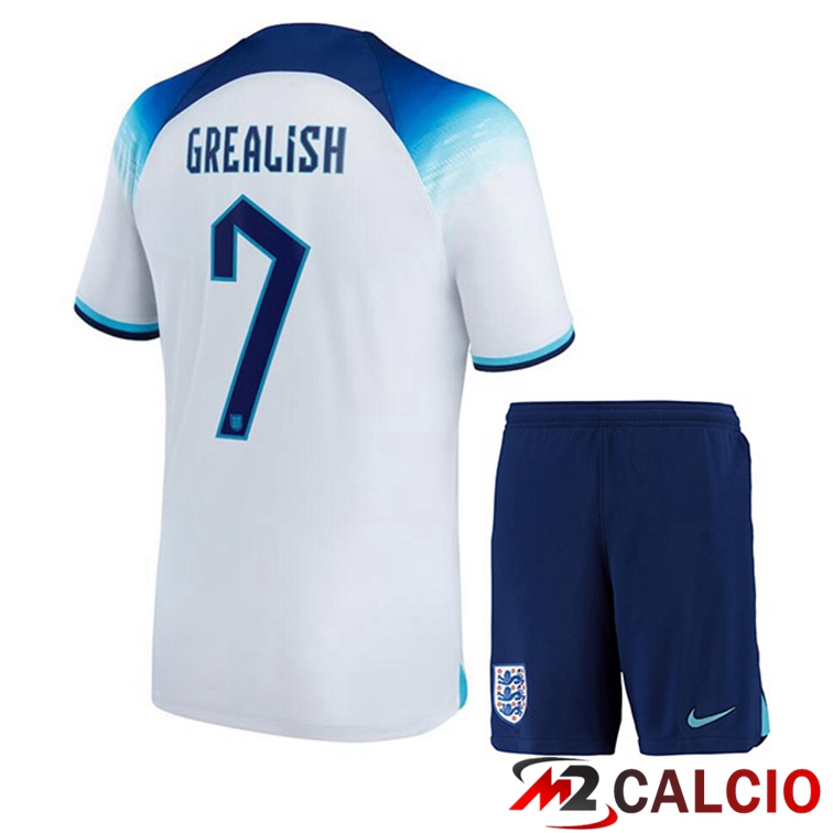Maglie Calcio Personalizzate,Tute Calcio Squadre,Maglia Nazionale Italiana Calcio | Maglie Calcio Inghilterra (GREALISH 7) Bambino Prima Bianco 2022/2023