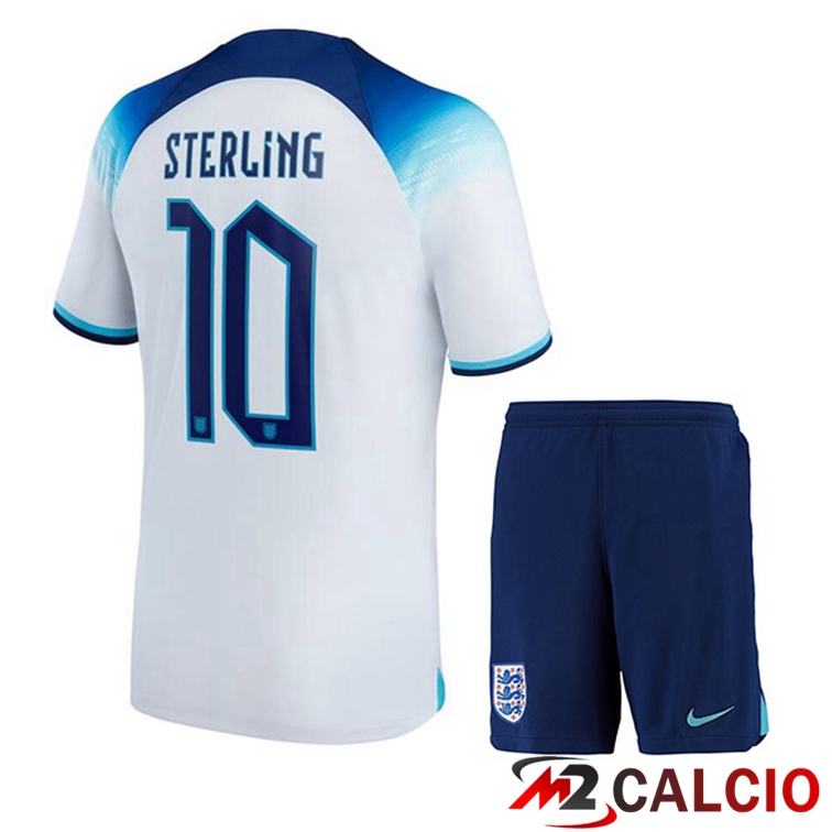 Maglie Calcio Personalizzate,Tute Calcio Squadre,Maglia Nazionale Italiana Calcio | Maglie Calcio Inghilterra (STERLING 10) Bambino Prima Bianco 2022/2023