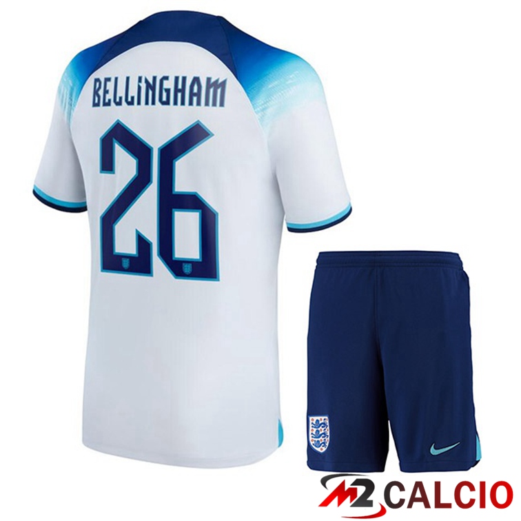 Maglie Calcio Personalizzate,Tute Calcio Squadre,Maglia Nazionale Italiana Calcio | Maglie Calcio Inghilterra (BELLINGHAM 26) Bambino Prima Bianco 2022/2023