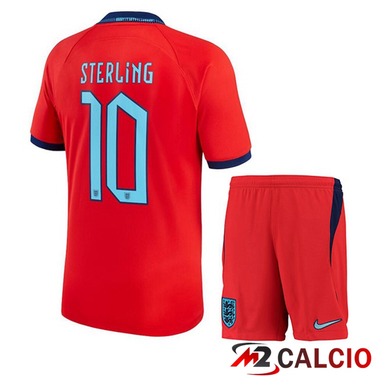 Maglie Calcio Personalizzate,Tute Calcio Squadre,Maglia Nazionale Italiana Calcio | Maglie Calcio Inghilterra (STERLING 10) Bambino Seconda Rosso 2022/2023
