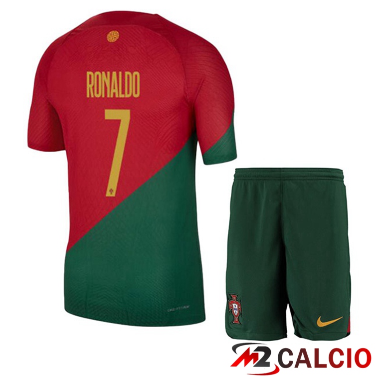 Maglie Calcio Personalizzate,Tute Calcio Squadre,Maglia Nazionale Italiana Calcio | Maglie Calcio Portogallo (RONALDO 7) Bambino Prima Rosso Verde 2022/2023