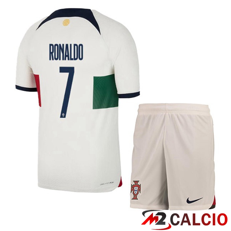 Maglie Calcio Personalizzate,Tute Calcio Squadre,Maglia Nazionale Italiana Calcio | Maglie Calcio Portogallo (RONALDO 7) Bambino Seconda Bianco Rosso 2022/2023