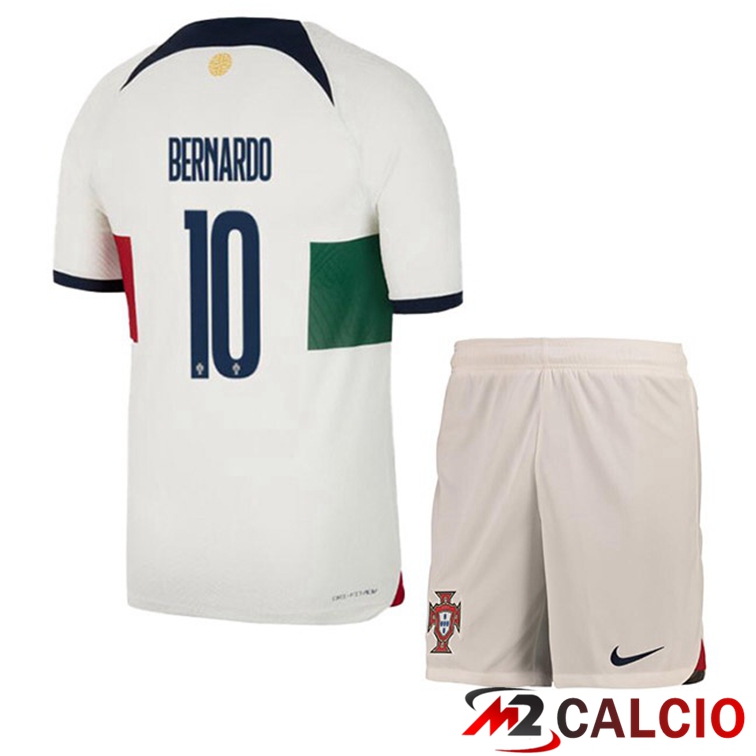 Maglie Calcio Personalizzate,Tute Calcio Squadre,Maglia Nazionale Italiana Calcio | Maglie Calcio Portogallo (BERNARDO 10) Bambino Seconda Bianco Rosso 2022/2023