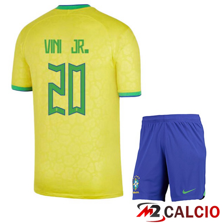 Maglie Calcio Personalizzate,Tute Calcio Squadre,Maglia Nazionale Italiana Calcio | Maglie Calcio Brasile (VINI JR. 20) Bambino Prima Giallo 2022/2023