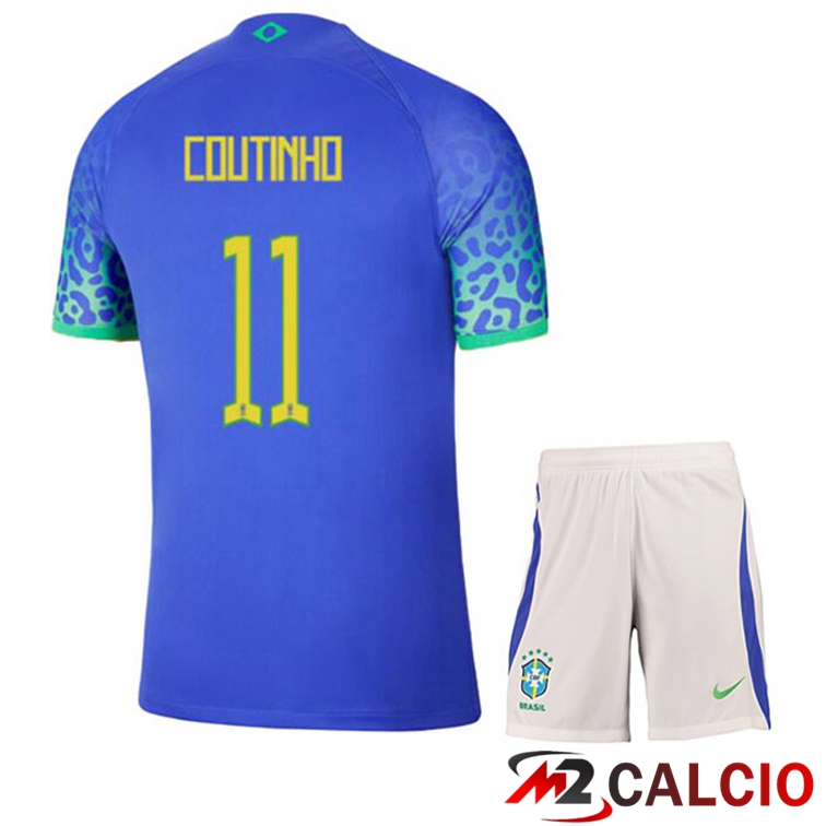 Maglie Calcio Personalizzate,Tute Calcio Squadre,Maglia Nazionale Italiana Calcio | Maglie Calcio Brasile (COUTINHO 11) Bambino Seconda Blu 2022/2023