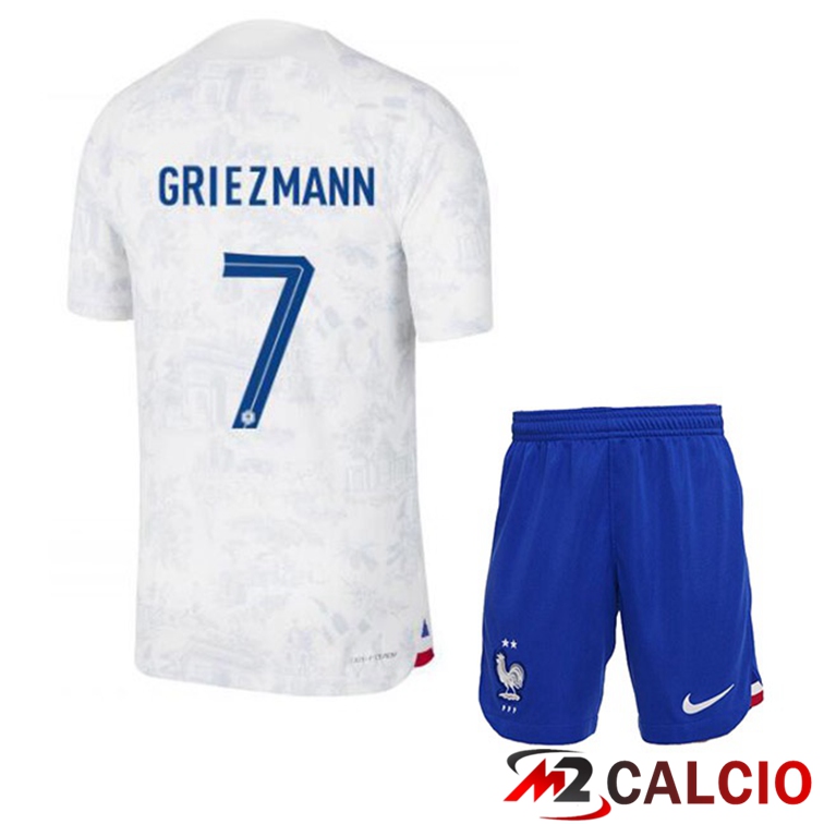 Maglie Calcio Personalizzate,Tute Calcio Squadre,Maglia Nazionale Italiana Calcio | Maglie Calcio Francia (GRIEZMANN 7) Bambino Seconda Bianco 2022/2023