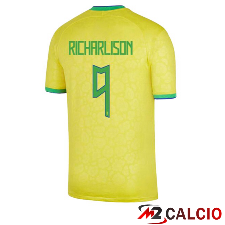 Maglie Calcio Personalizzate,Tute Calcio Squadre,Maglia Nazionale Italiana Calcio | Maglie Calcio Brasile (RICHARLISON 9) Prima Giallo 2022/2023