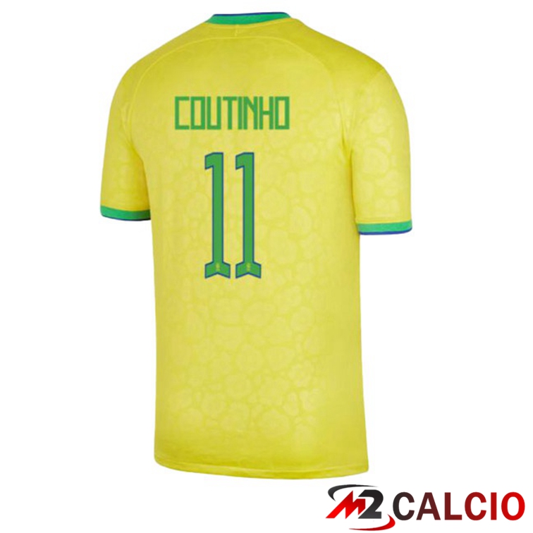 Maglie Calcio Personalizzate,Tute Calcio Squadre,Maglia Nazionale Italiana Calcio | Maglie Calcio Brasile (COUTINHO 11) Prima Giallo 2022/2023