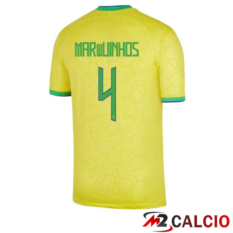 Maglie Calcio Personalizzate,Tute Calcio Squadre,Maglia Nazionale Italiana Calcio | Maglie Calcio Brasile (MARQUINHOS 4) Prima Giallo 2022/2023